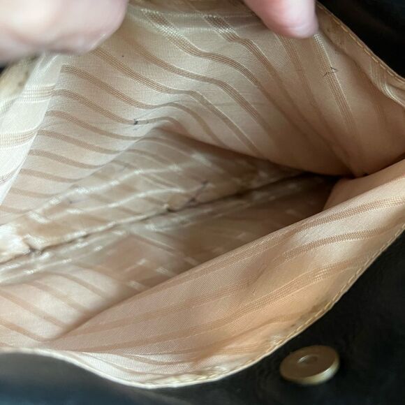 Findig Black Leather Dual Handle Gold Lining 3 Compartment Shoulder Bag 14” x 9” - Picture 11 of 11